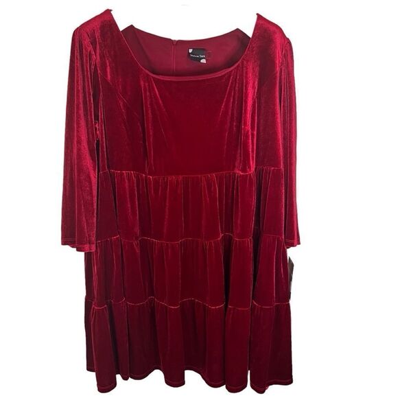 NWT Maison Tara Crushed Velvet Baby Doll Cherry Red Dress Size 24W Wedding Prom - Picture 2 of 11